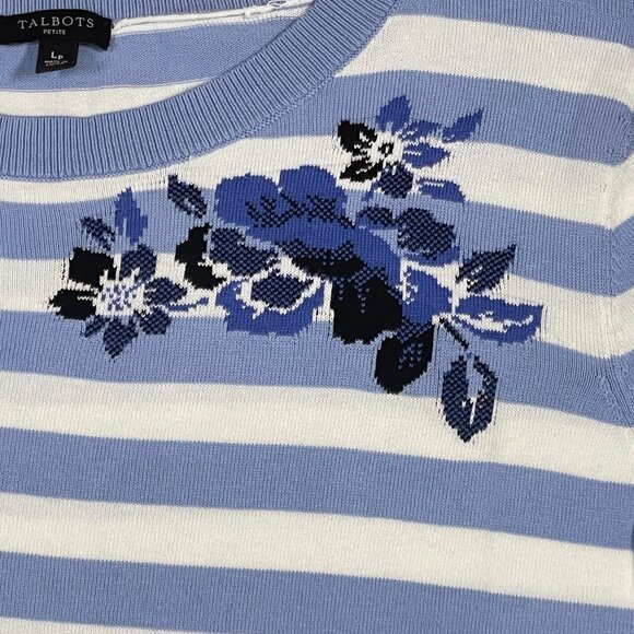 Talbots Petite Botanical Striped Crewneck Sweater – Size LP - Picture 10 of 11